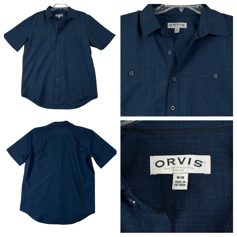 Men's Perfect Condition Orvis Navy Blue Polyester Short Sleeve Medium